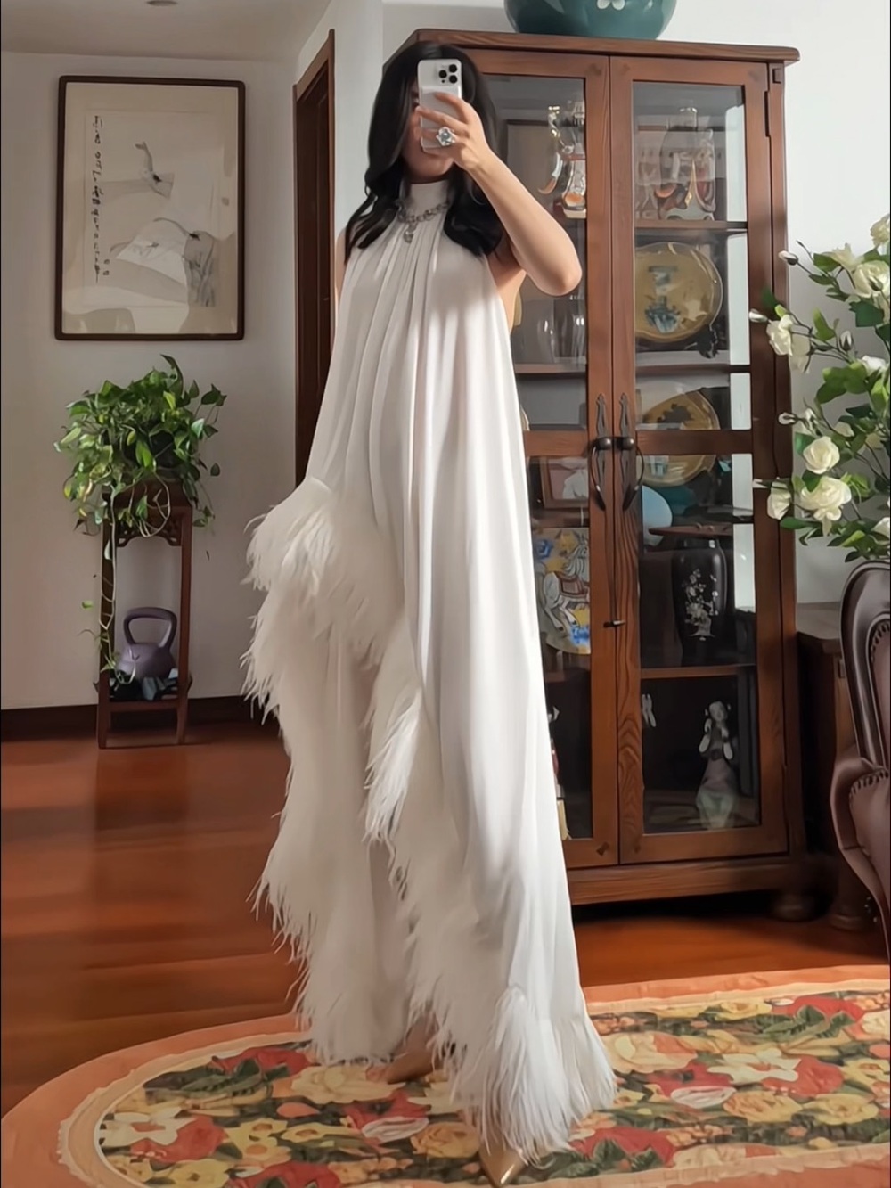 Bronx & Banco White Madeline Halter Neck Ostrich Feather Backless Gown XS NWOT - Picture 16 of 17